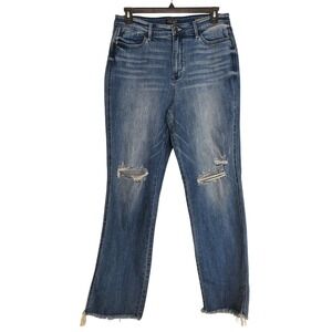 Judy Blue Straight Fit Jeans Medium Wash Distressed Raw Hem‎ Size 15/32